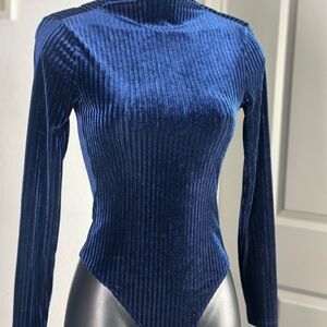 Privacy Please Navy Velvet Bodysuit